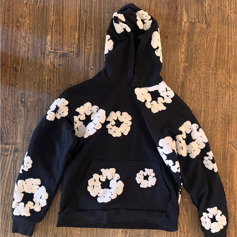 Adult Black Hoodie with White Floral Prints